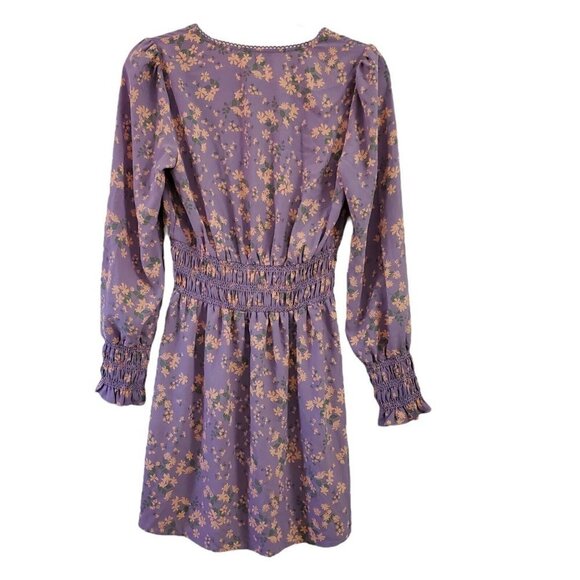 Wayf Mini‎ Dress Small Delancy Smocked Waist Lavender Floral Print Boho NWT - Picture 5 of 12